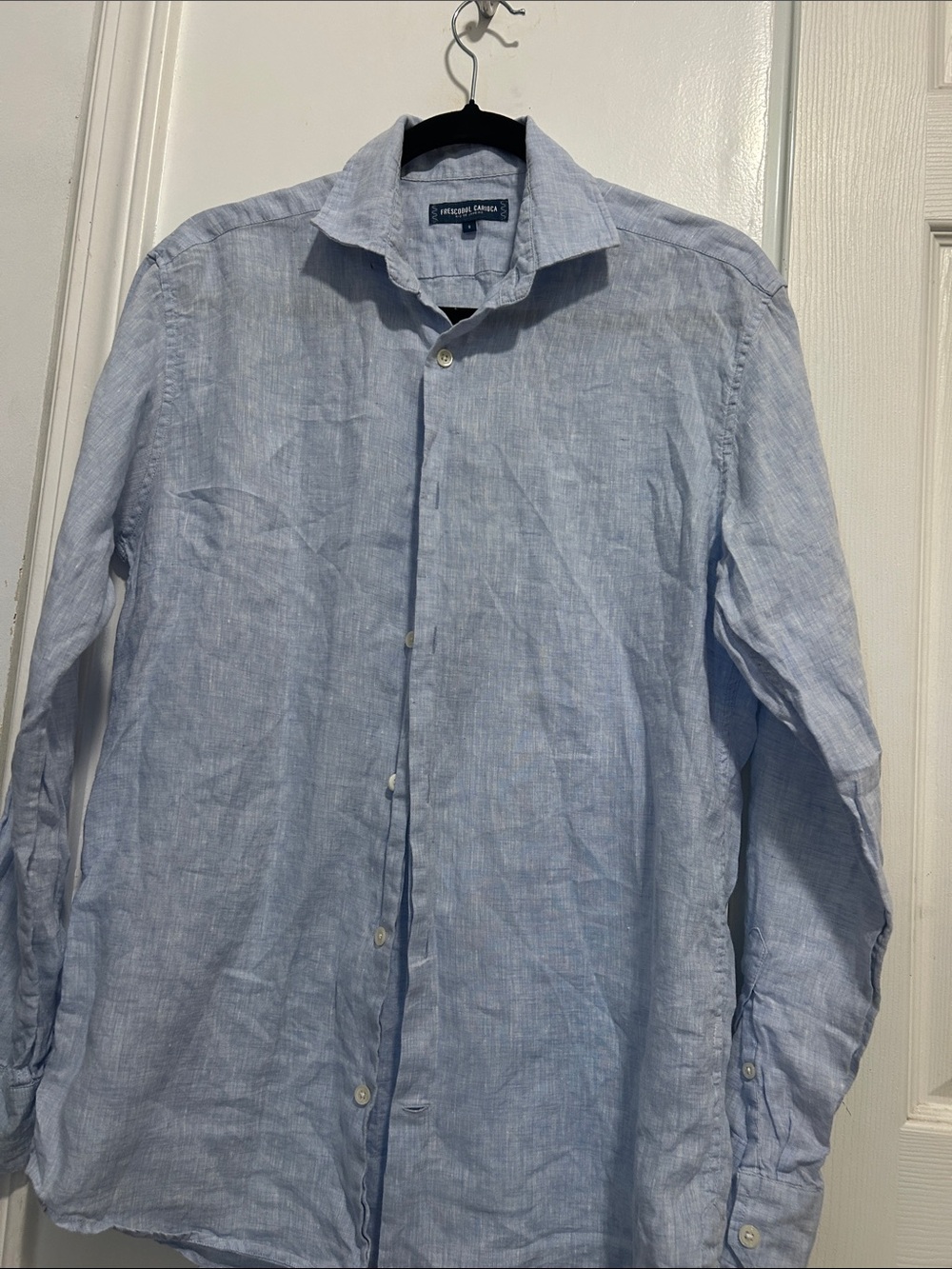 Light Blue Linen-Blend Men's Dress Shirt